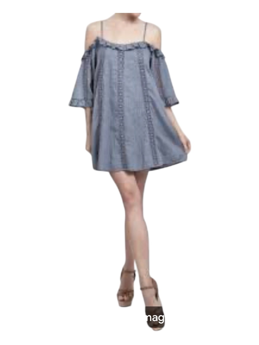 BLU PEPPER Blue/Gray Cold-Shoulder Chambray Mini Dress